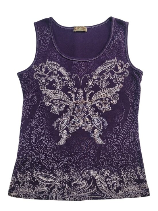 Blue Canyon Clothing Tops - Blue Canyon Purple Butterfly Tank Top Small Vintage Y2K Embellished Paisley
